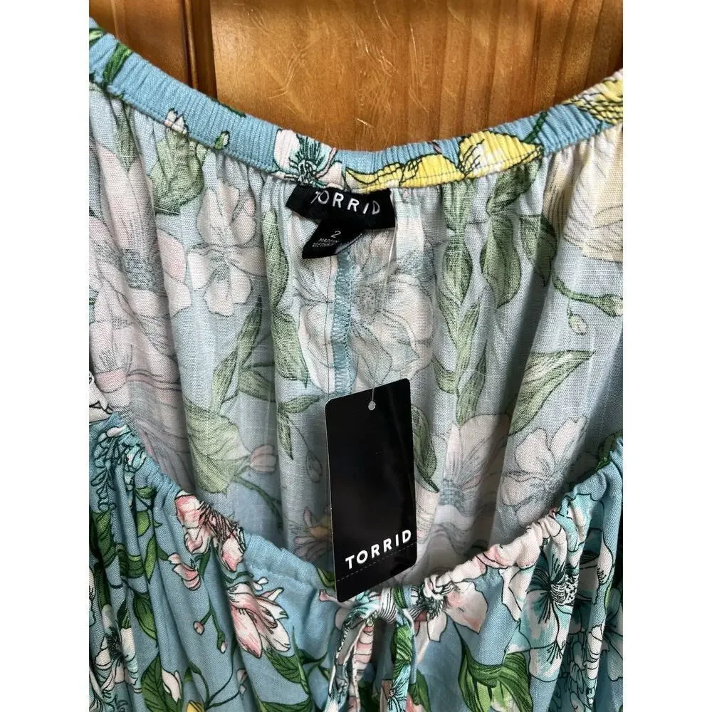 NWT Torrid Blue Floral Lightweight Shirt Size 2X Beach Cruise Vacation - Picture 3 of 8
